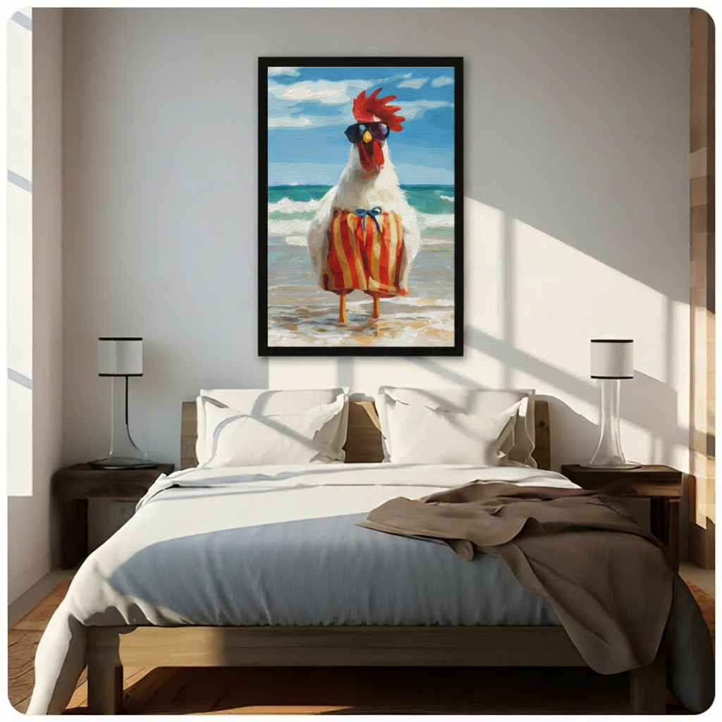 Beach Rooster Funny Canvas Wall Art