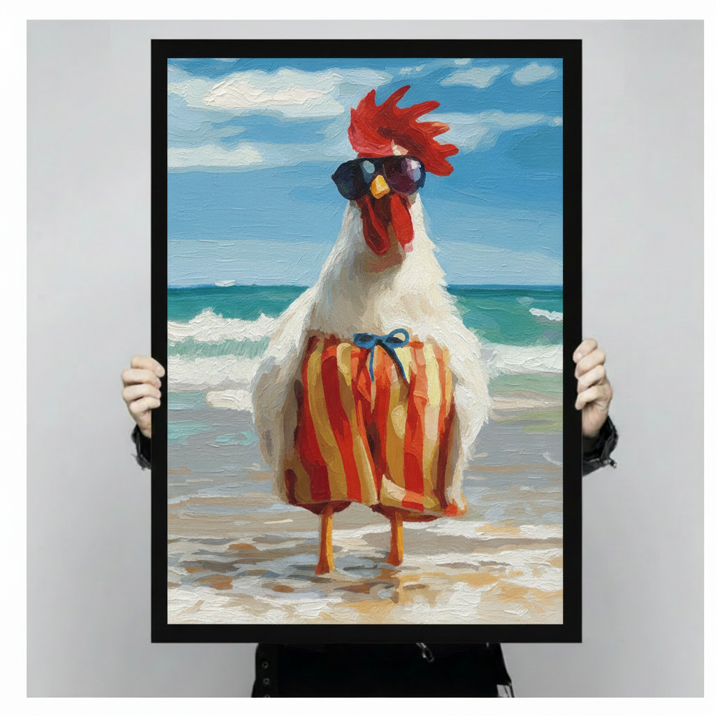 Beach Rooster Funny Canvas Wall Art