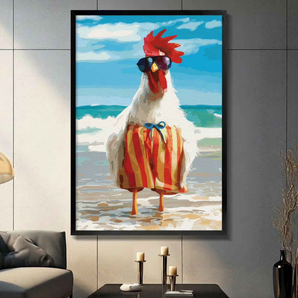 Beach Rooster Funny Canvas Wall Art