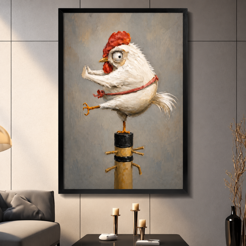 Crazy Rooster Oil Painting Style Canvas Wall Art