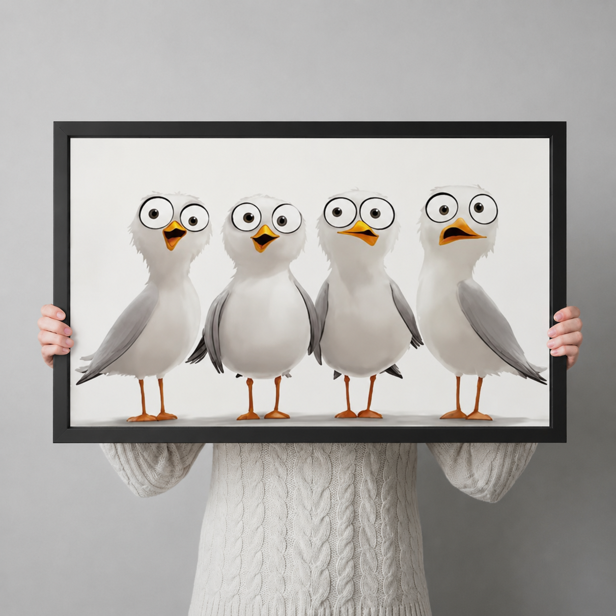 Funny Seagull Squad Coastal Canvas Wall Art