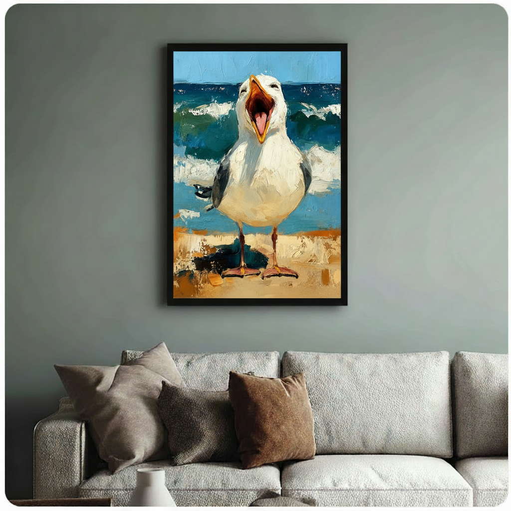 Laughing Seagull Beach Oil Painting Canvas Art