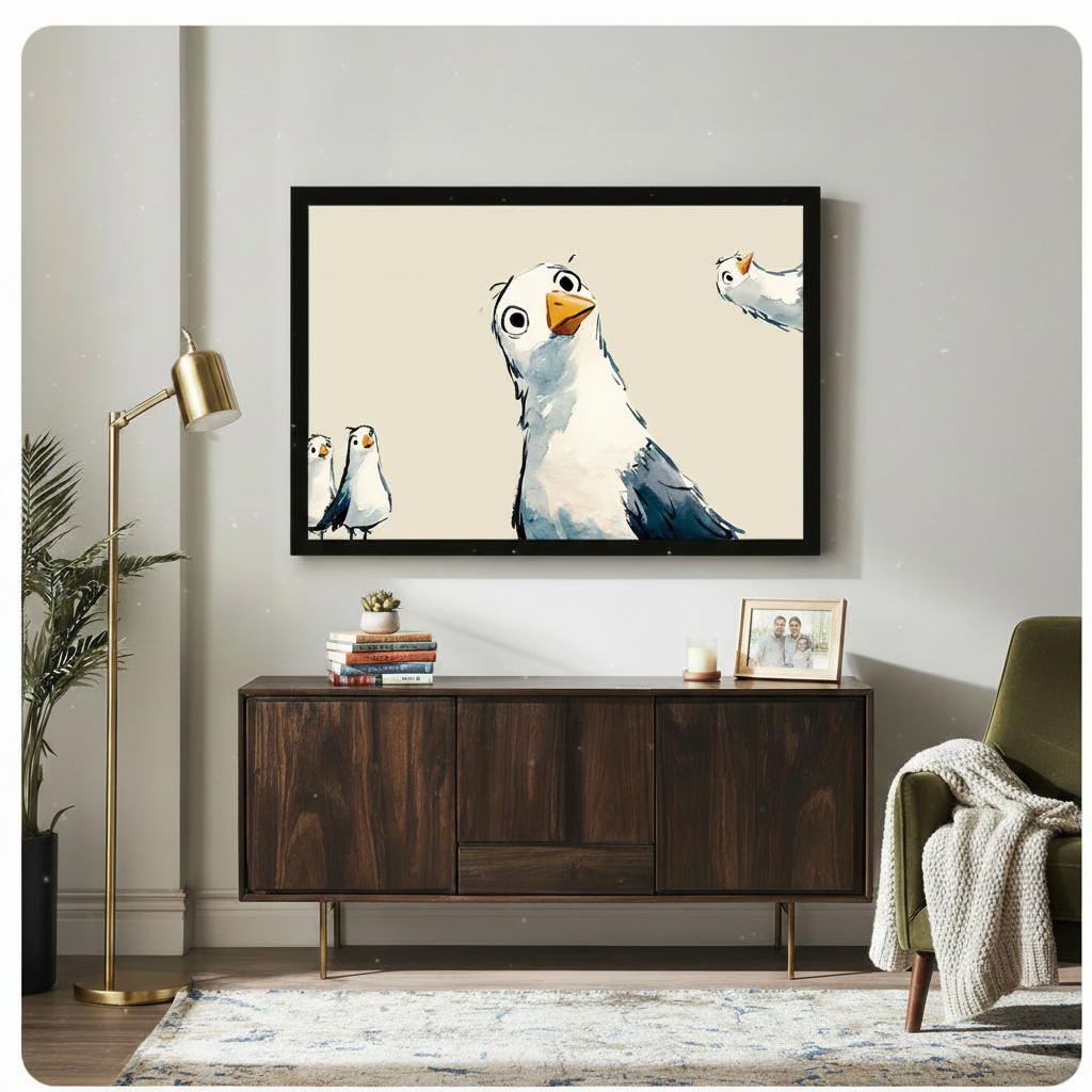 Whimsical Seagull Trio Canvas Wall Art