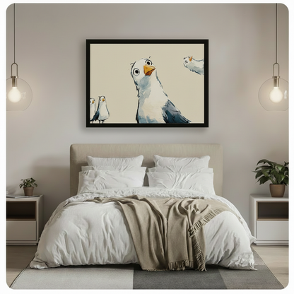 Whimsical Seagull Trio Canvas Wall Art
