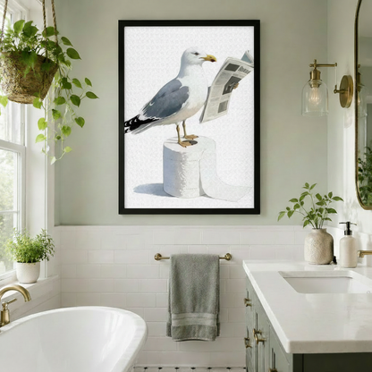 Funny Seagull Reading Newspaper Canvas Wall Art