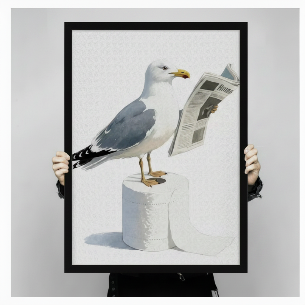 Funny Seagull Reading Newspaper Canvas Wall Art