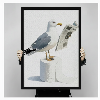 Funny Seagull Reading Newspaper Canvas Wall Art