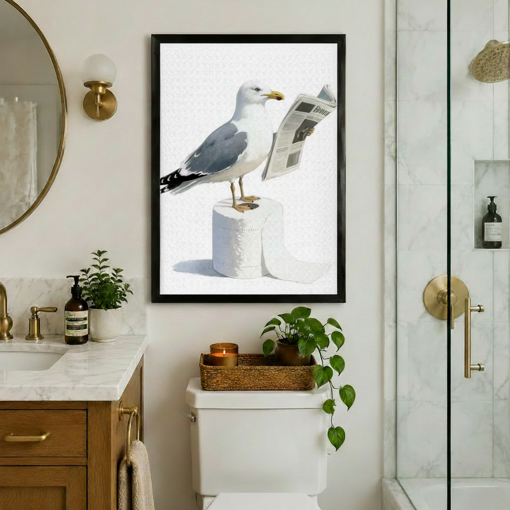 Funny Seagull Reading Newspaper Canvas Wall Art