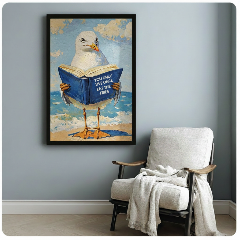 Funny Seagull YOLO Quote Canvas Wall Art