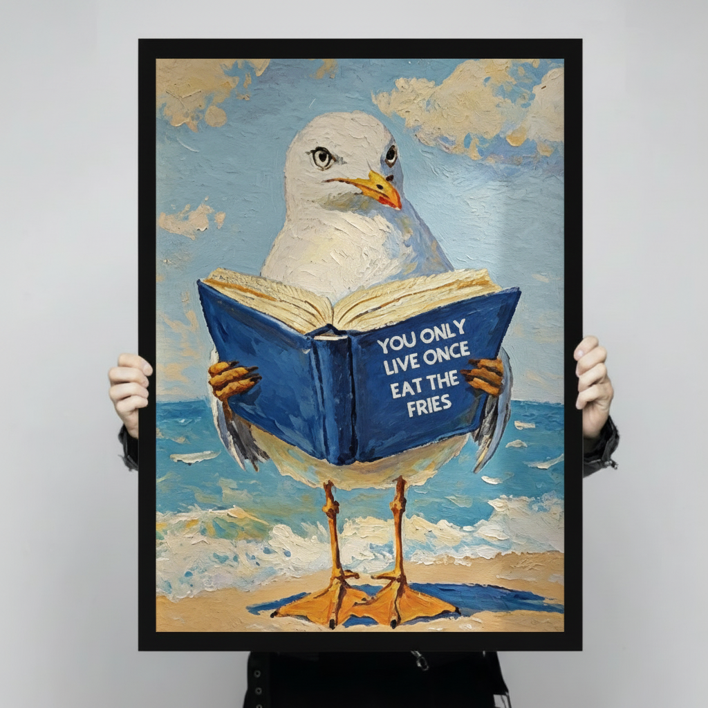 Funny Seagull YOLO Quote Canvas Wall Art