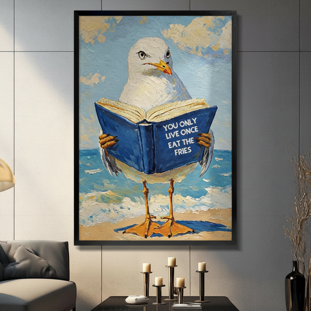 Funny Seagull YOLO Quote Canvas Wall Art