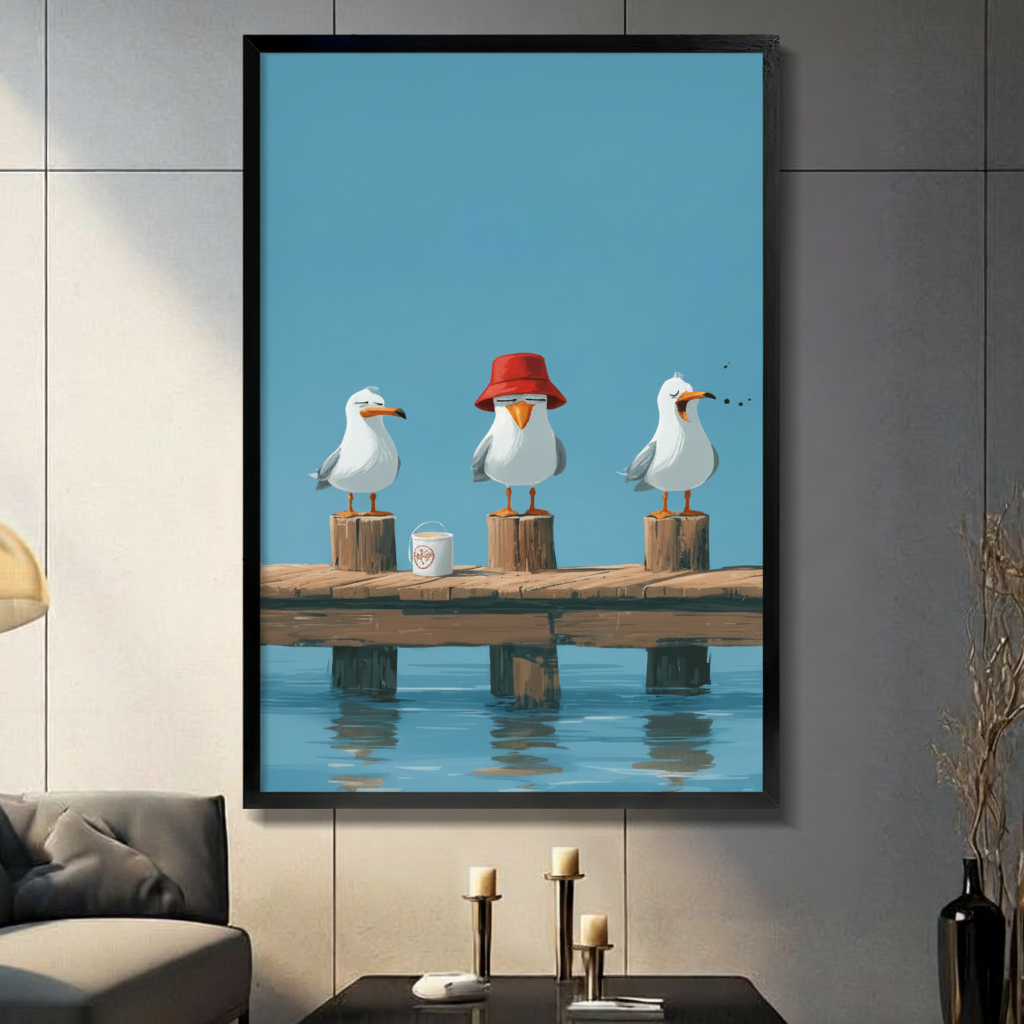 Funny Seagulls Coastal Humor Canvas Wall Art