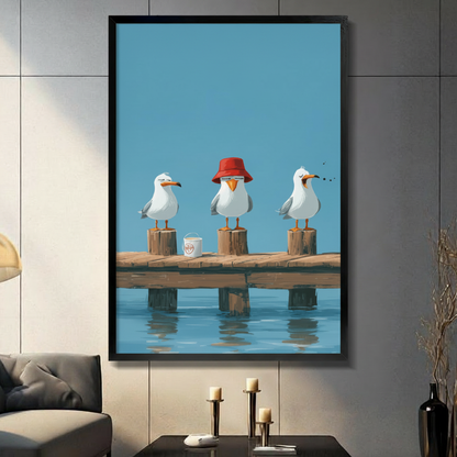 Funny Seagulls Coastal Humor Canvas Wall Art