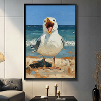 Screaming Seagull Beach Funny Coastal Oil Painting Canvas Art