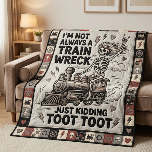 Funny Skeleton Train Wreck Quilt Blanket