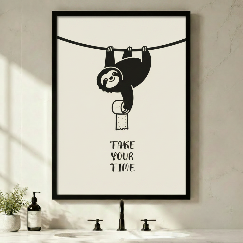 Funny Sloth Bathroom Quote Canvas Wall Art