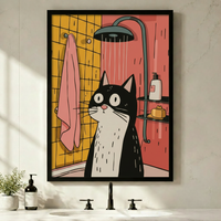Pop Art Cat Shower Framed Canvas Wall Art