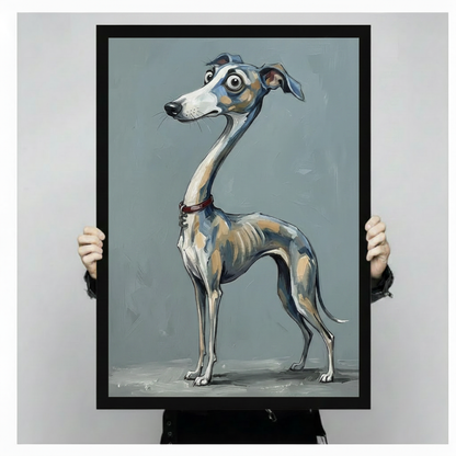 Funny Whippet Dog Portrait Framed Canvas Wall Art