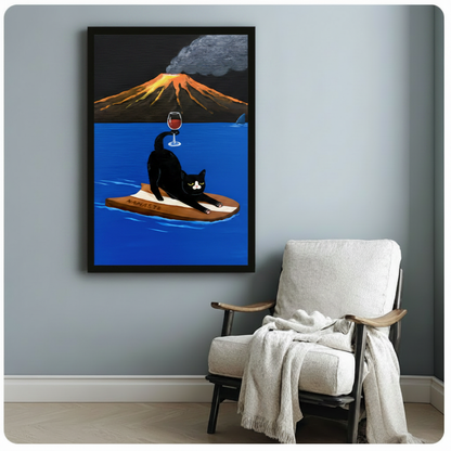 Surreal Cat Yoga Volcano Canvas Art Wall Art