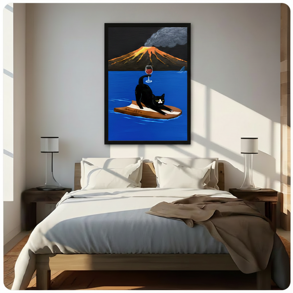 Surreal Cat Yoga Volcano Canvas Art Wall Art