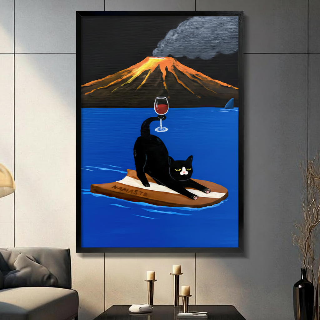 Surreal Cat Yoga Volcano Canvas Art Wall Art
