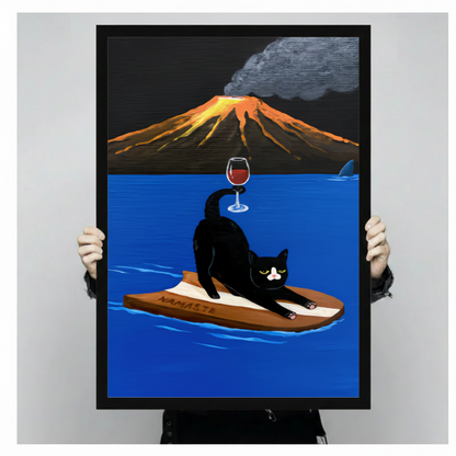 Surreal Cat Yoga Volcano Canvas Art Wall Art