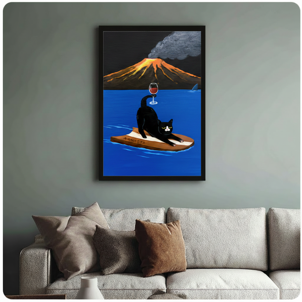 Surreal Cat Yoga Volcano Canvas Art Wall Art