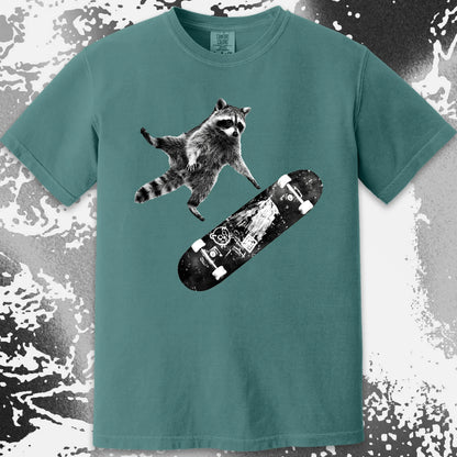 Skateboarding Raccoon Shirt – Mid Air Chaos Tee, funny meme tee gift (view 14)