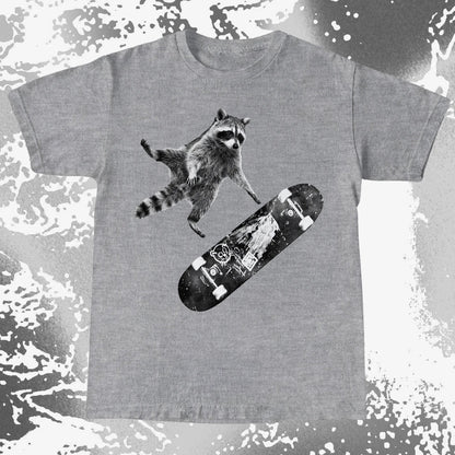 Skateboarding Raccoon Shirt – Mid Air Chaos Tee, funny meme tee gift (view 17)