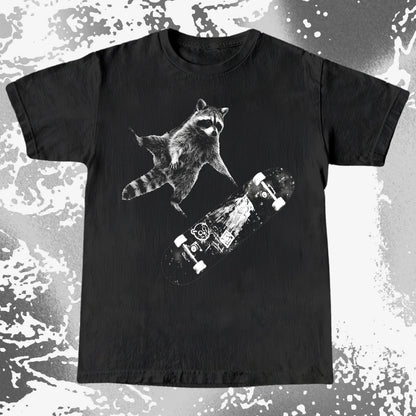 Skateboarding Raccoon Shirt – Mid Air Chaos Tee, funny meme tee gift (view 15)