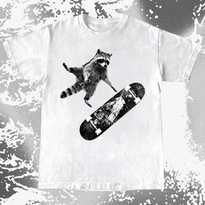 Skateboarding Raccoon Shirt – Mid Air Chaos Tee, funny meme tee gift (view 18)