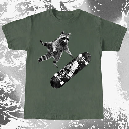 Skateboarding Raccoon Shirt – Mid Air Chaos Tee, funny meme tee gift (view 5)