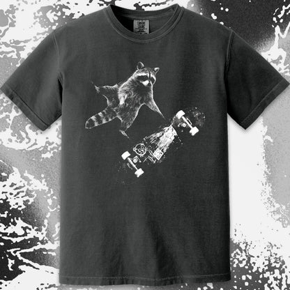 Skateboarding Raccoon Shirt – Mid Air Chaos Tee, funny meme tee gift (view 8)