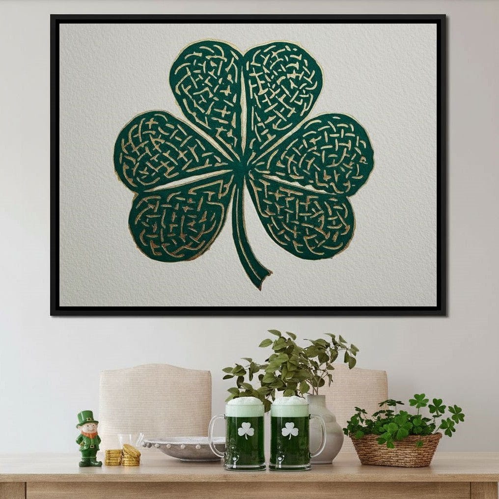 Clover Gold Leaf Charm Canvas Wall Art