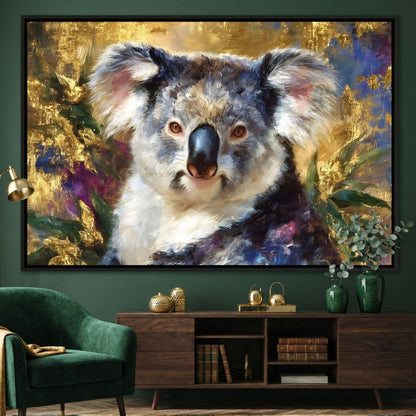 Golden Koala Portrait Glow Canvas Wall Art
