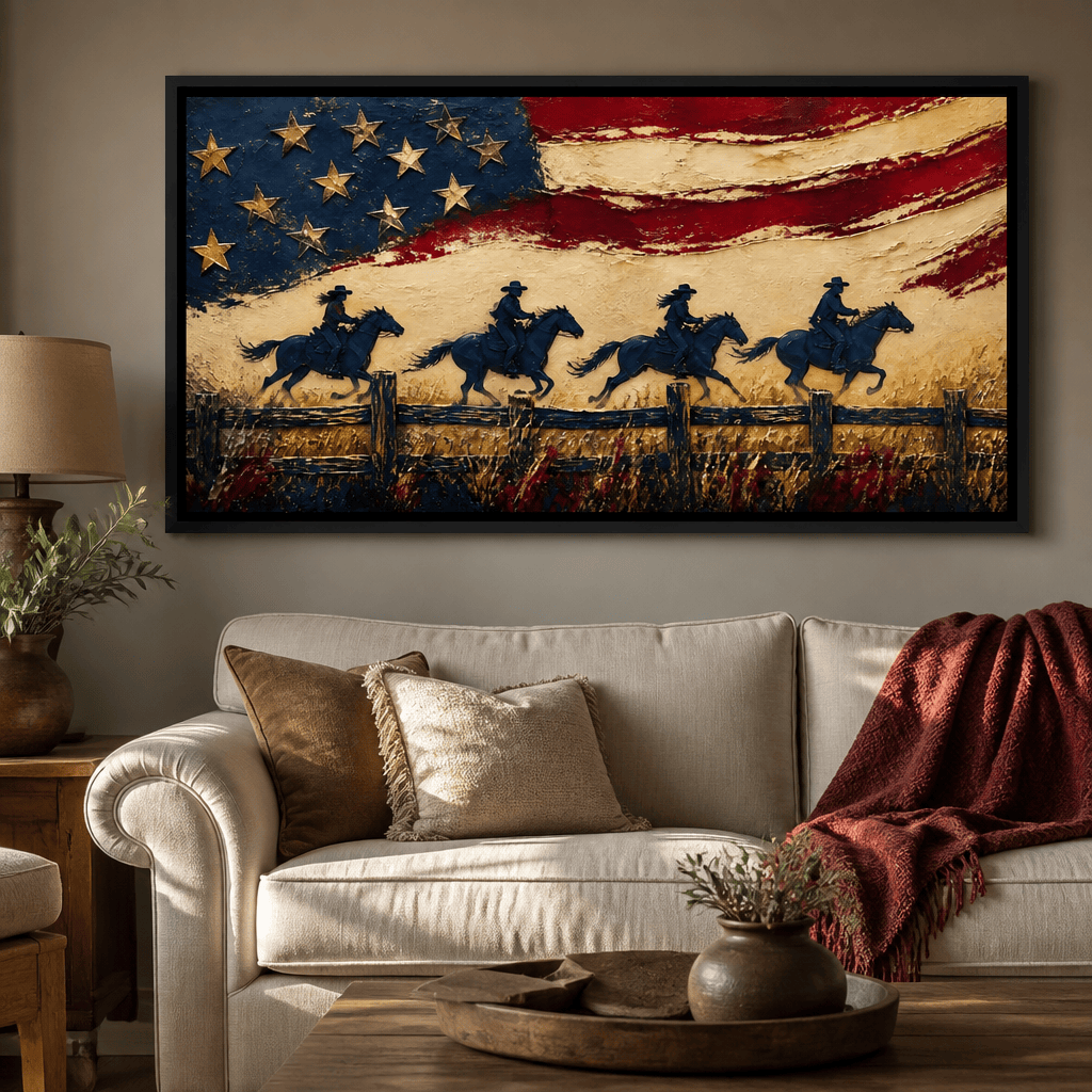 Galloping Past Frontier Lines Canvas Wall Art