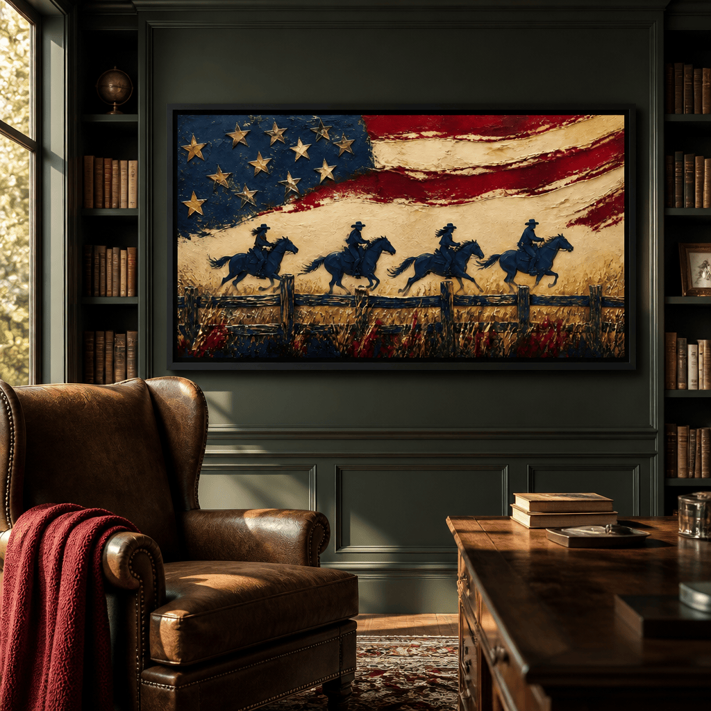 Galloping Past Frontier Lines Canvas Wall Art