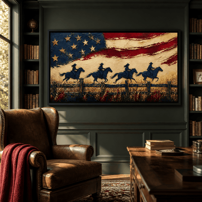 Galloping Past Frontier Lines Canvas Wall Art