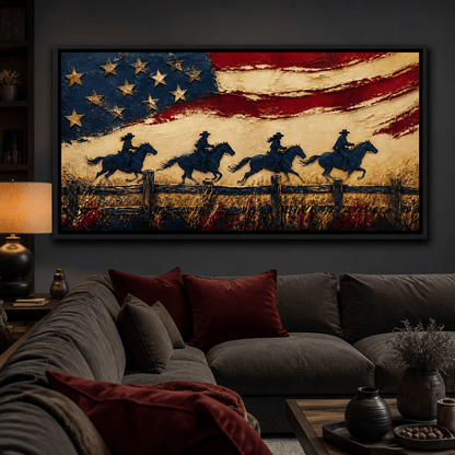 Galloping Past Frontier Lines Canvas Wall Art