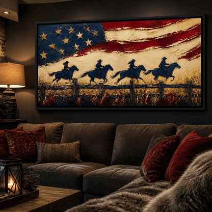 Galloping Past Frontier Lines Canvas Wall Art