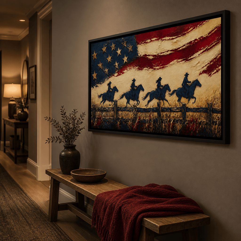 Galloping Past Frontier Lines Canvas Wall Art