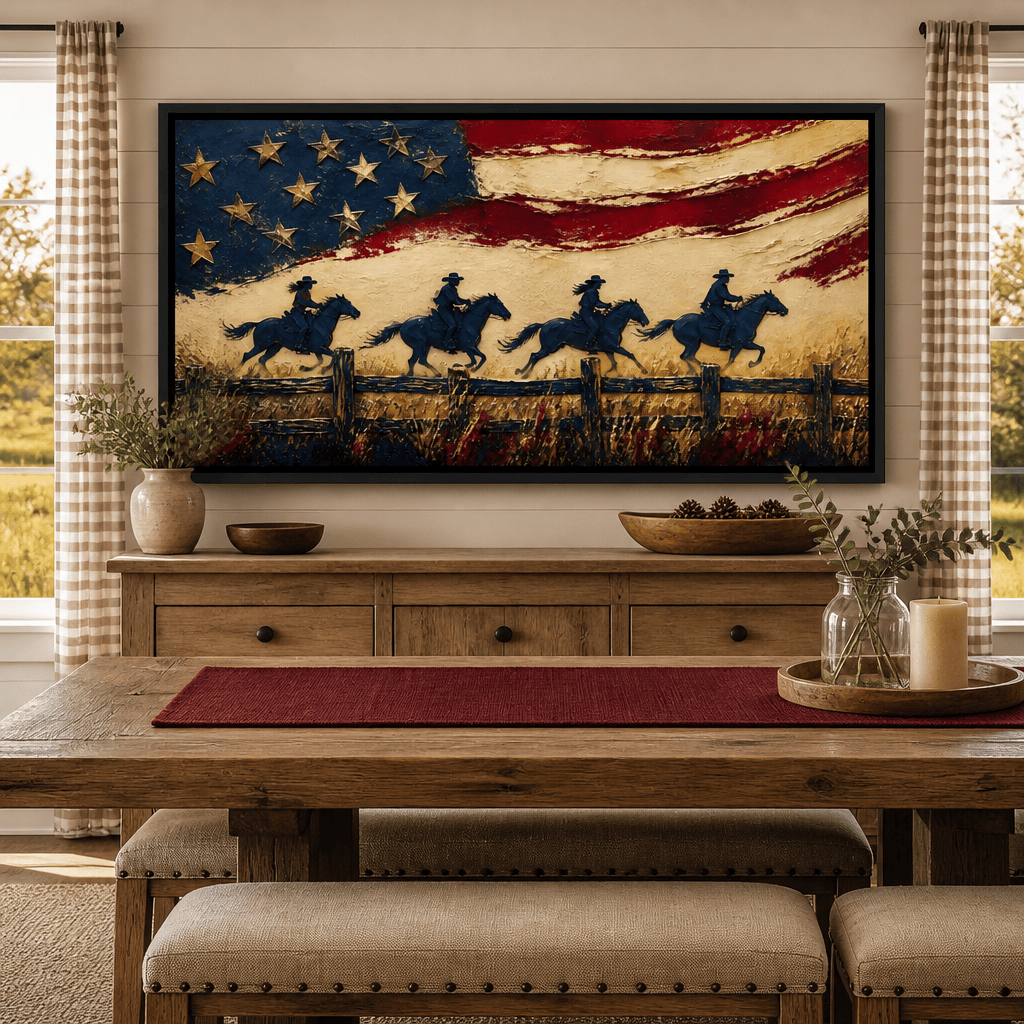 Galloping Past Frontier Lines Canvas Wall Art