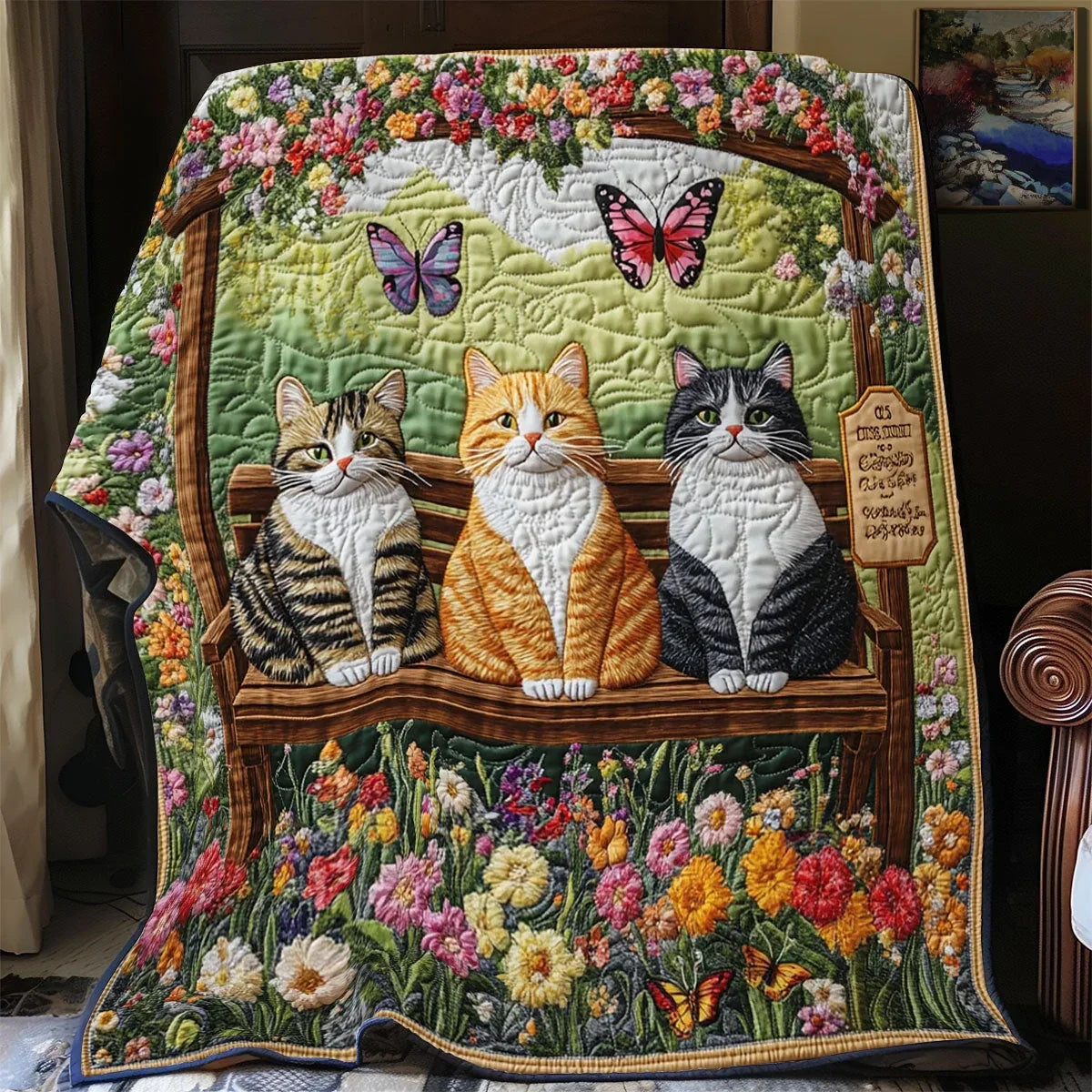 Garden Bench Waiting Quilt Blanket