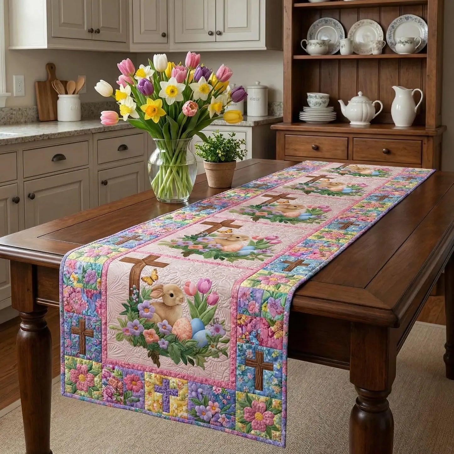 Garden Cross Blessing Quilted Table Runner