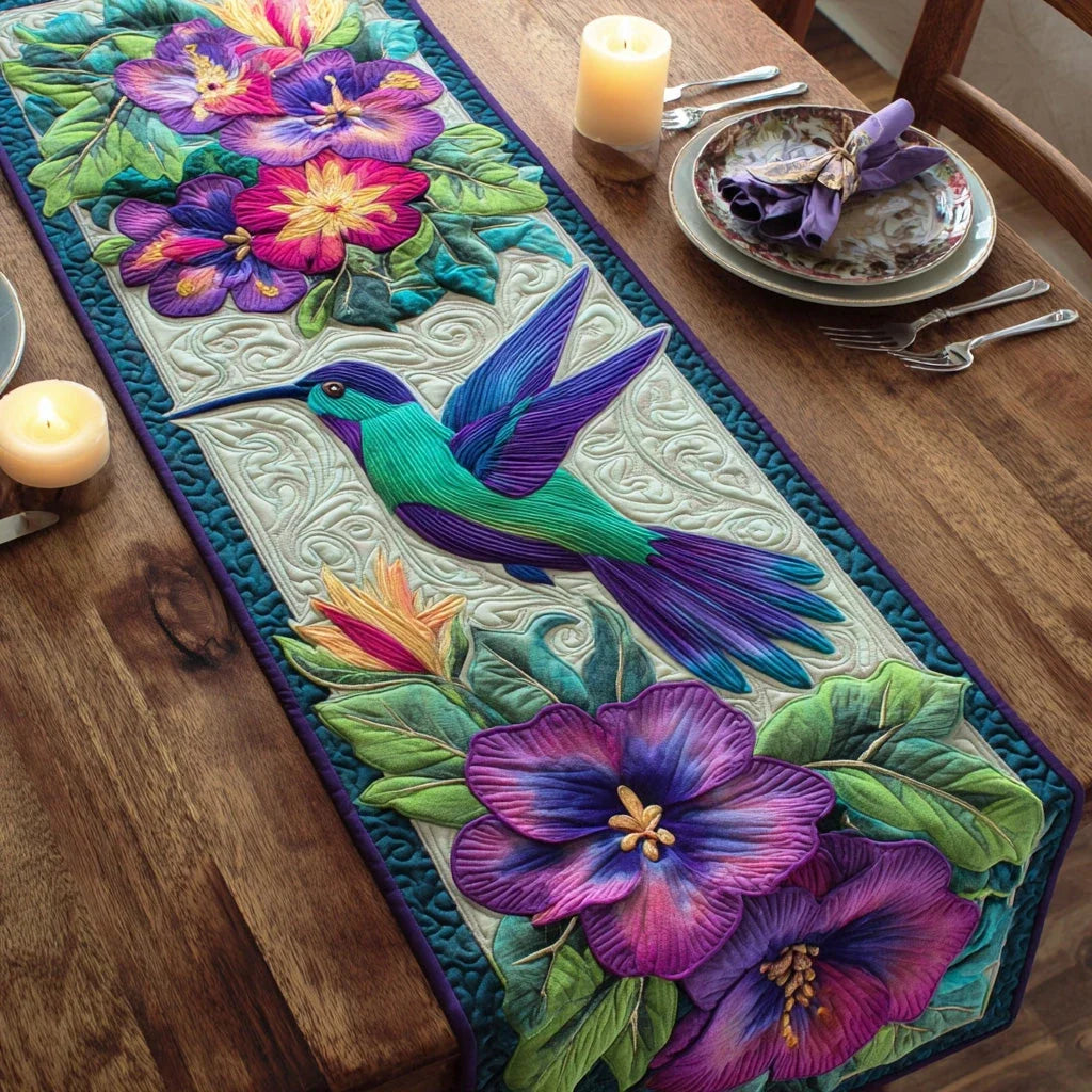 Garden Hummingbird Glow Quilted Table Runner