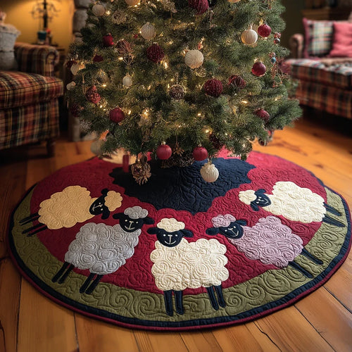 Garden Sheep Christmas Quilted Tree Skirt