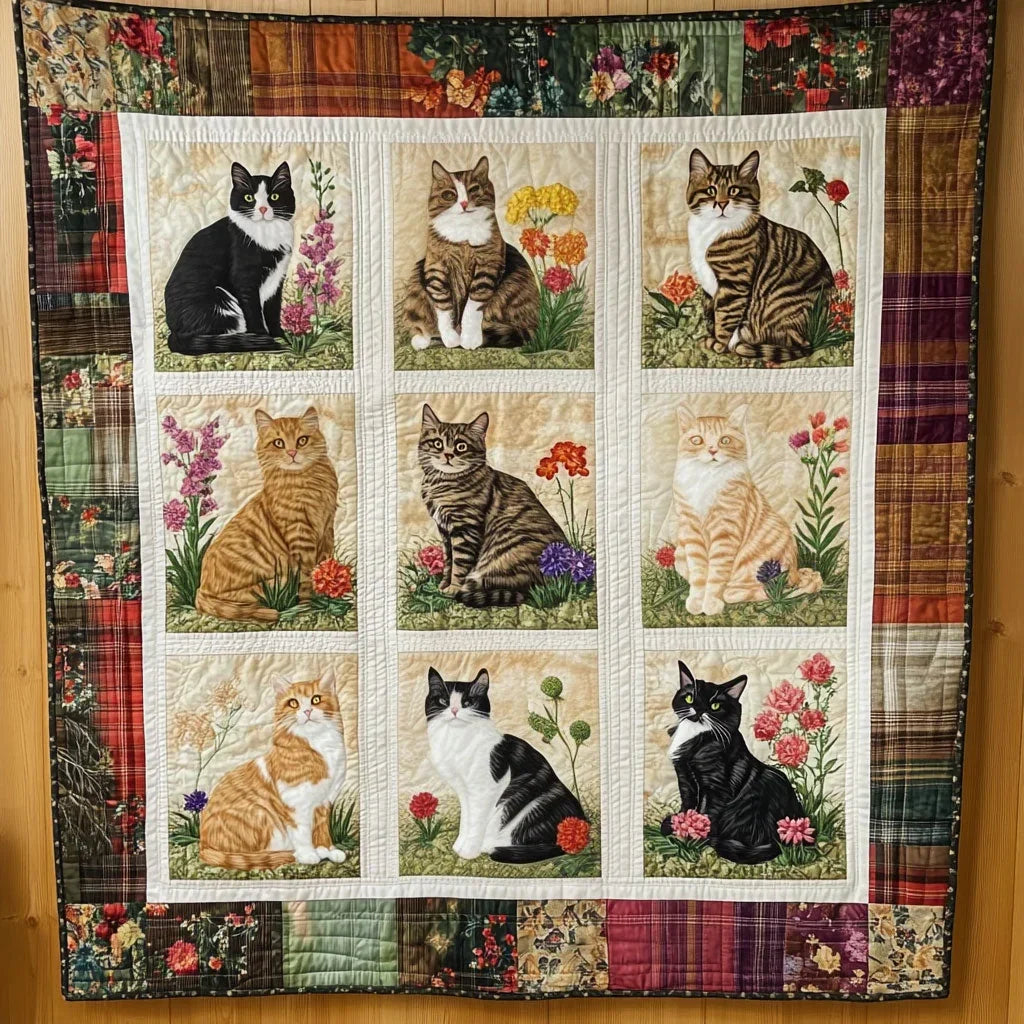 Garden Whisper Cat Quilt Blanket
