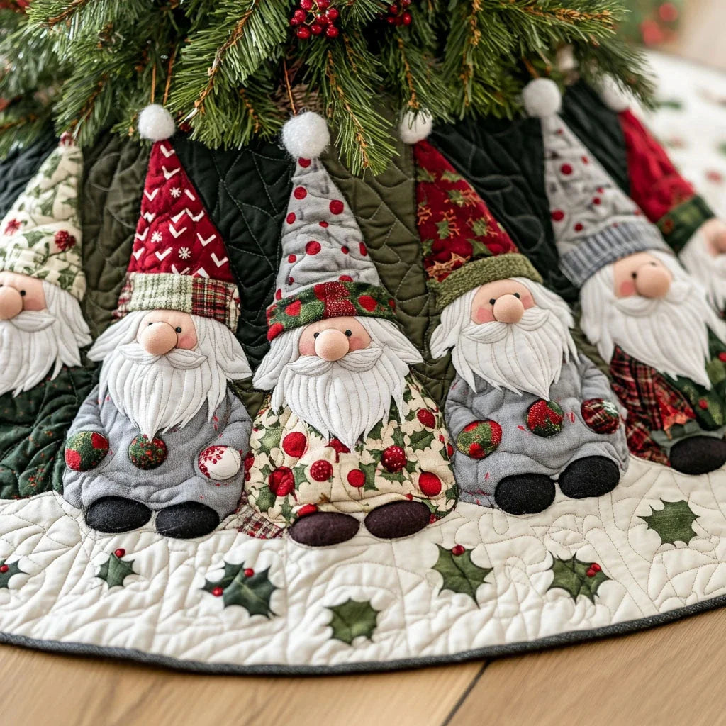 Garland Gnomes Quilted Christmas Tree Skirt