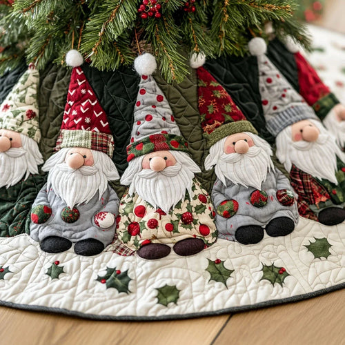 Garland Gnomes Quilted Christmas Tree Skirt