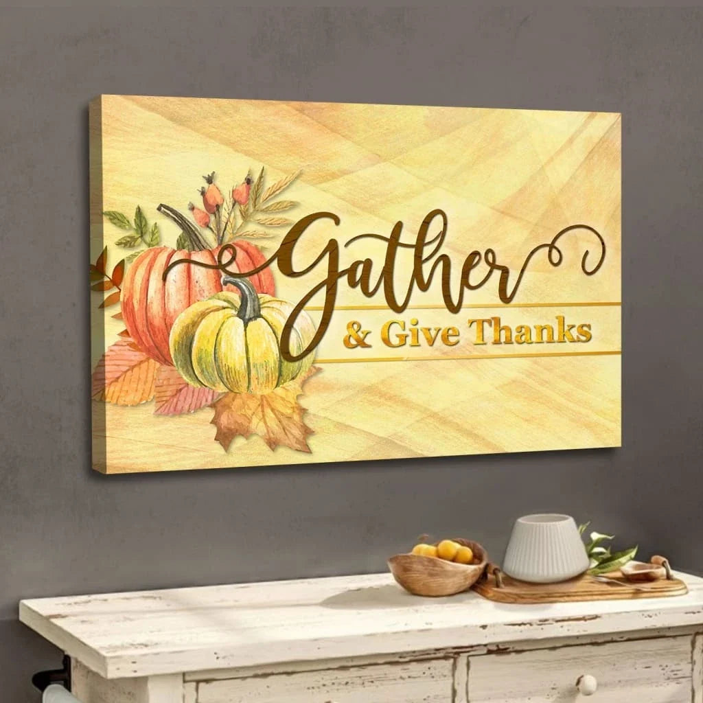 gather and give thanks christian thanksgiving wall art canvas (Landscape) (view 4)